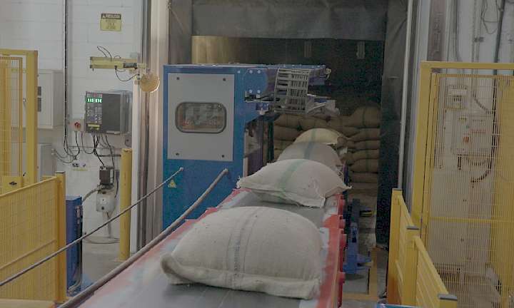 unloading jute bags with Copal